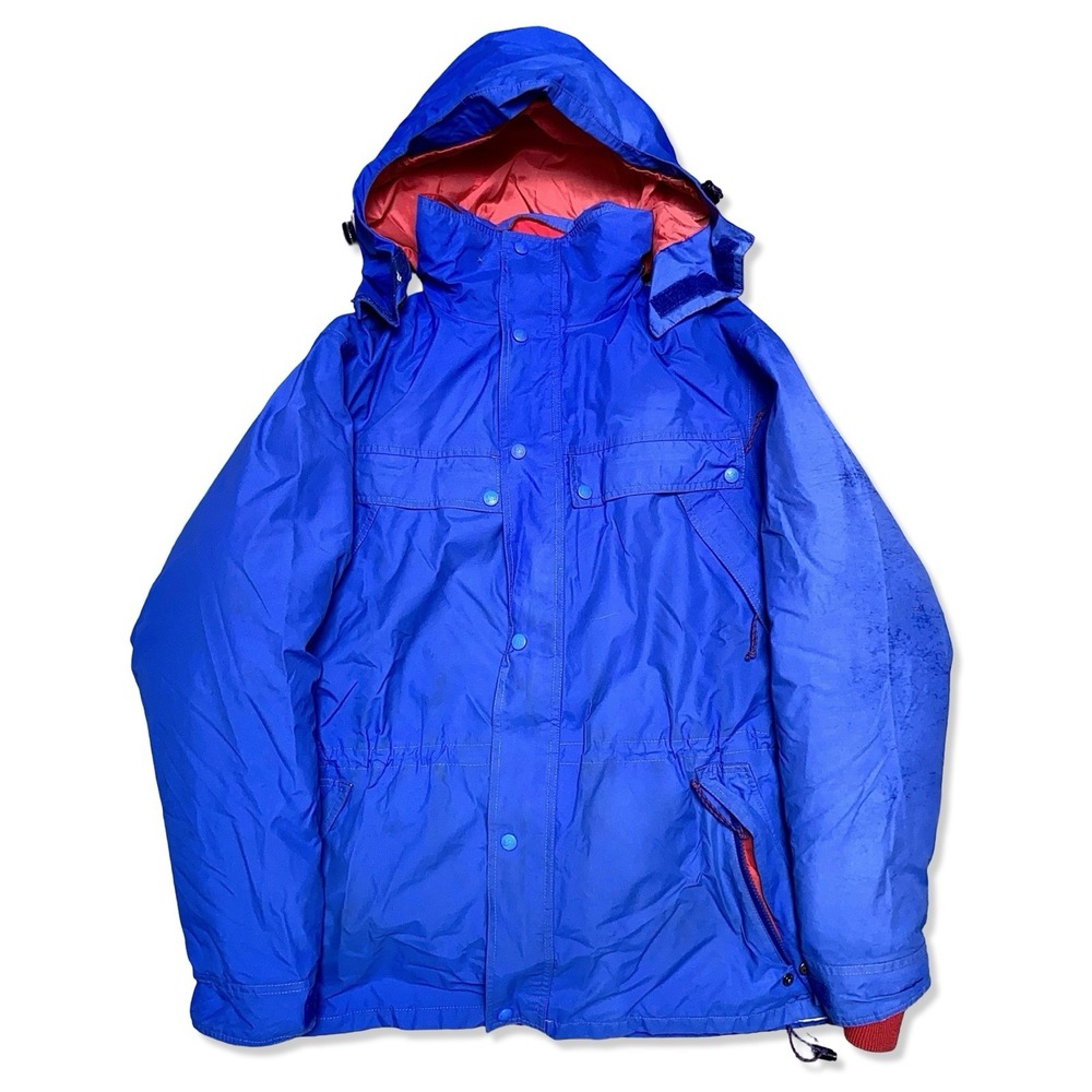 Vintage REI Insulated Parka Jacket Gore Tex Size L Mens Blue/Red Hooded Full Zip